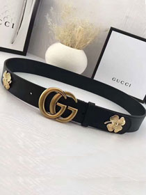 GG original calfskin flower belt 38mm 405624 black