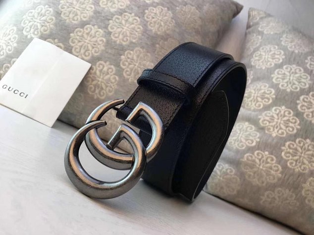 GG original calfskin flower belt 38mm 405624 black silver