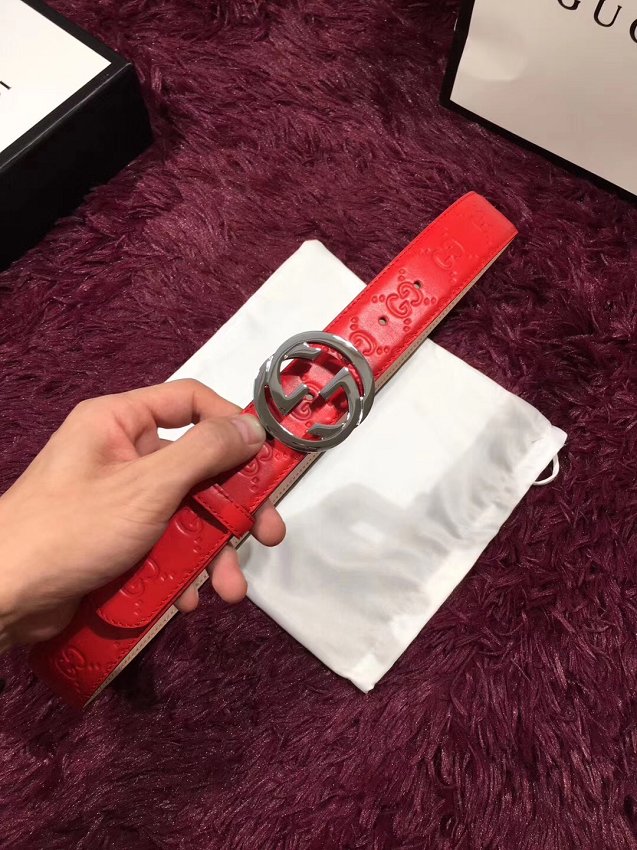 GG original signature calfskin belt 38mm 411924 red