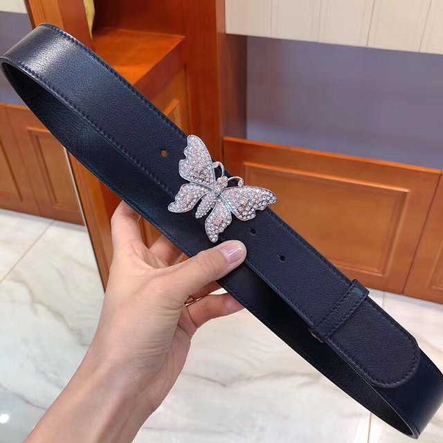 GG original calfskin belt with butterfly 38mm 499634 dark blue