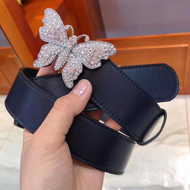 GG original calfskin belt with butterfly 38mm 499634 dark blue