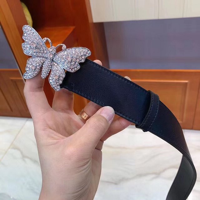 GG original calfskin belt with butterfly 38mm 499634 dark blue