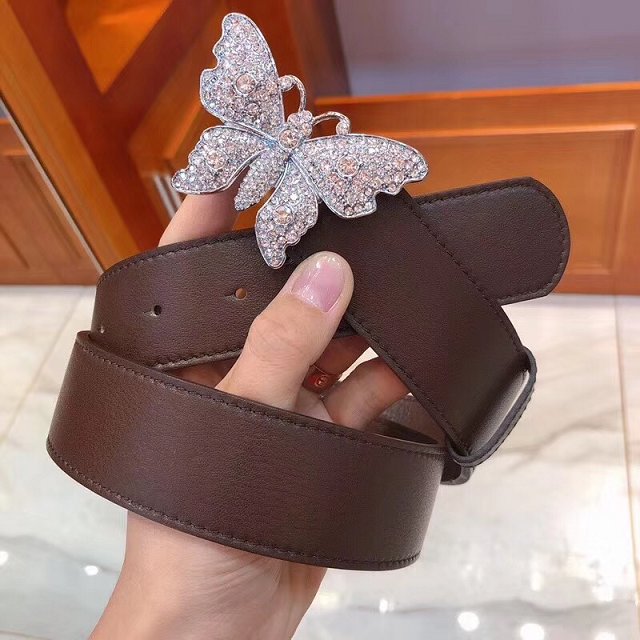 GG original calfskin belt with butterfly 38mm 499634 dark coffee