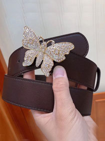 GG original calfskin belt with butterfly 38mm 499634 dark coffee