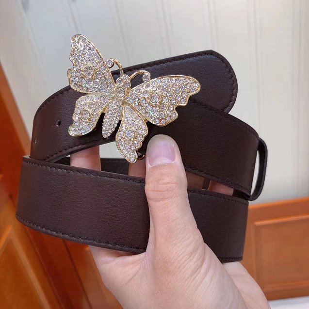 GG original calfskin belt with butterfly 38mm 499634 dark coffee
