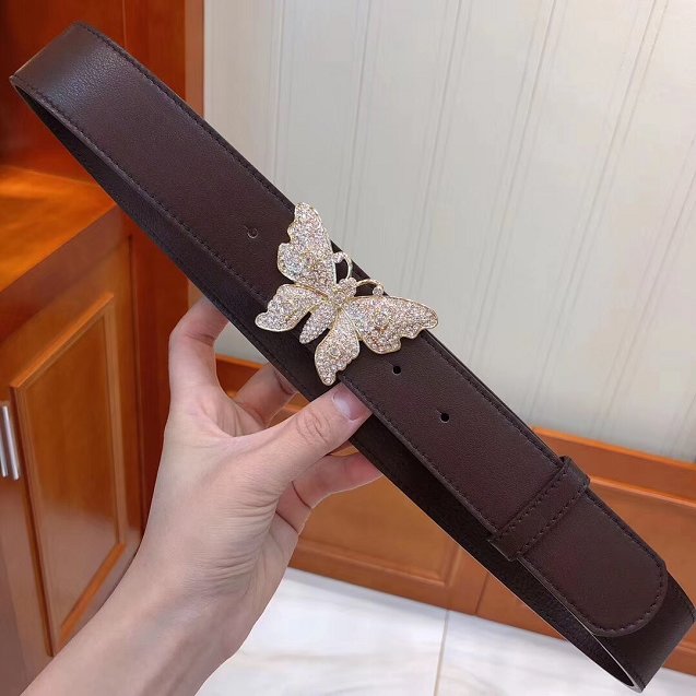 GG original calfskin belt with butterfly 38mm 499634 dark coffee