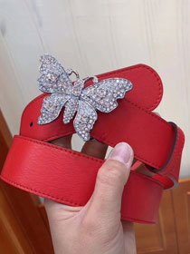 GG original calfskin belt with butterfly 38mm 499634 red