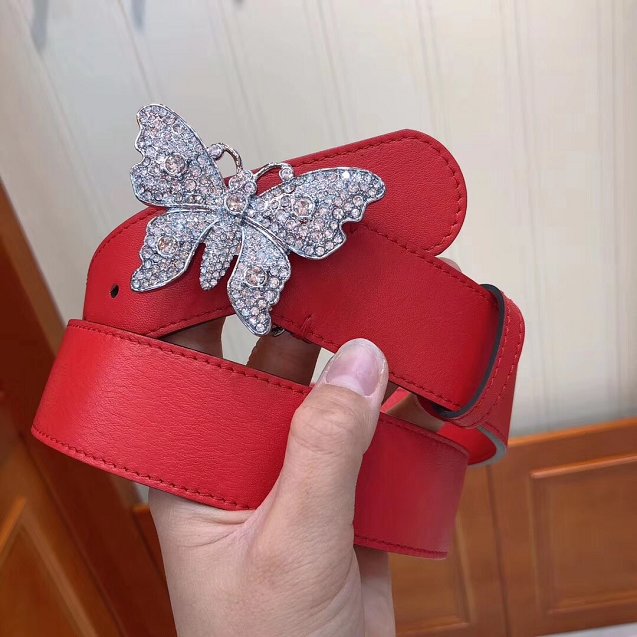 GG original calfskin belt with butterfly 38mm 499634 red