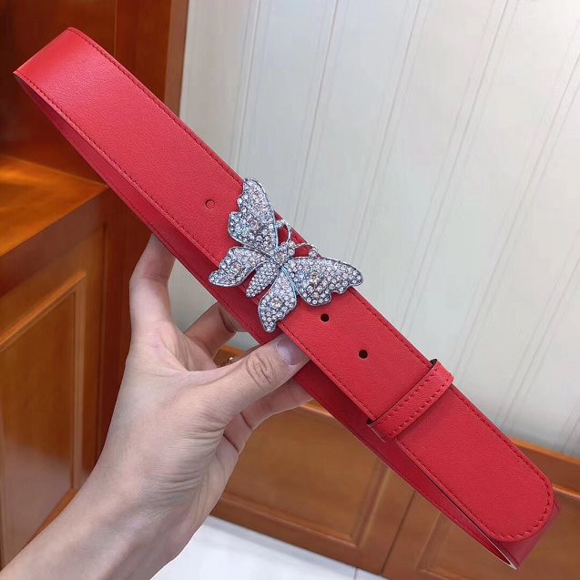 GG original calfskin belt with butterfly 38mm 499634 red