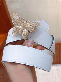 GG original calfskin belt with butterfly 38mm 499634 white