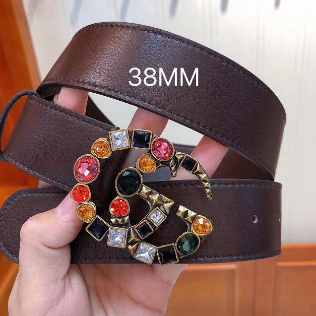 GG original calfskin belt with crystal 38mm 4513183 dark coffee