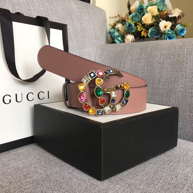 GG original calfskin belt with crystal 38mm 4513183 nude