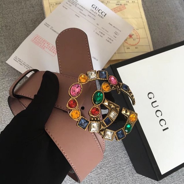 GG original calfskin belt with crystal 38mm 4513183 nude