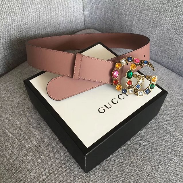 GG original calfskin belt with crystal 38mm 4513183 nude