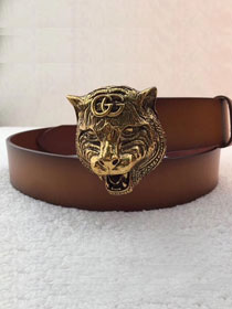 GG original calfskin belt with feline head 40mm 451231 brown