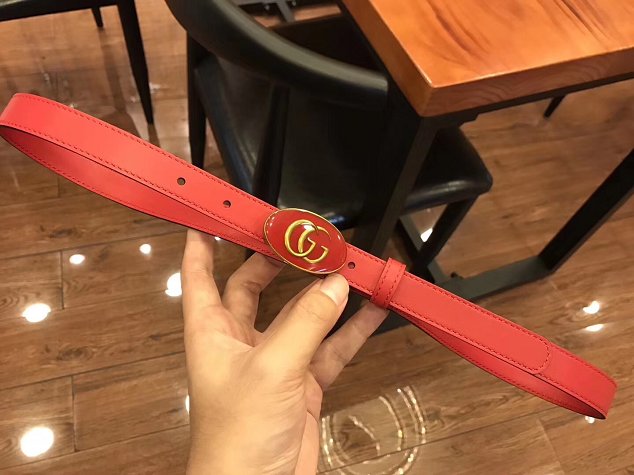 GG original calfskin belt with oval enameled buckle 524117 red