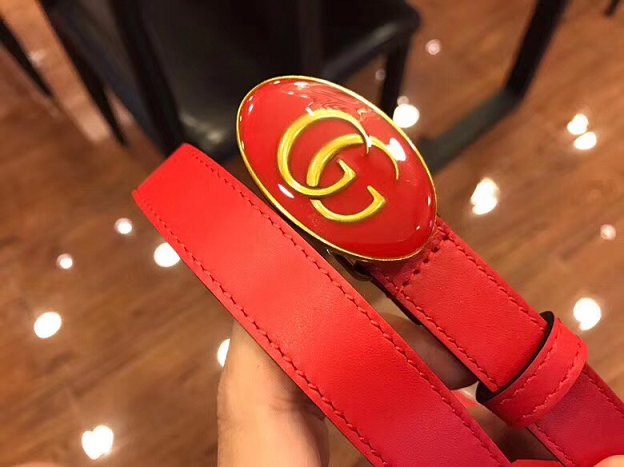 GG original calfskin belt with oval enameled buckle 524117 red