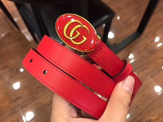 GG original calfskin belt with oval enameled buckle 524117 red