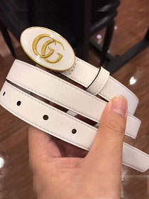 GG original calfskin belt with oval enameled buckle 524117 white
