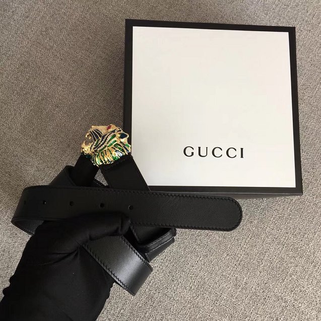 GG original calfskin belt with tiger head 30mm 543152 black