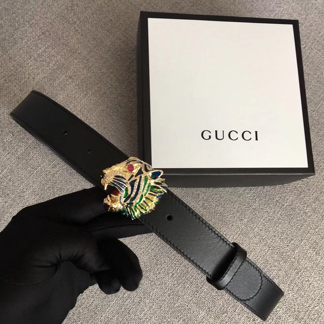 GG original calfskin belt with tiger head 30mm 543152 black