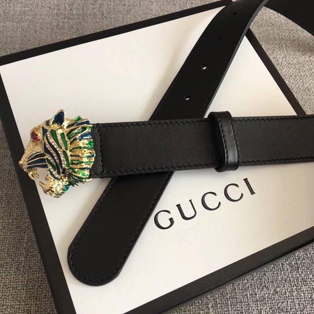 GG original calfskin belt with tiger head 30mm 543152 black