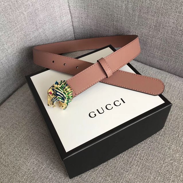 GG original calfskin belt with tiger head 30mm 543152 pink
