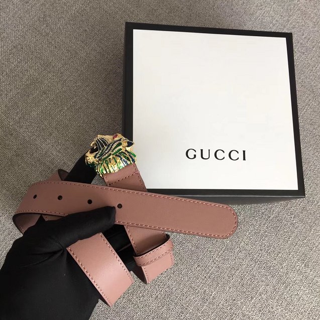 GG original calfskin belt with tiger head 30mm 543152 pink
