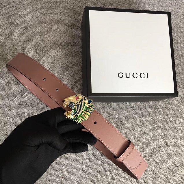 GG original calfskin belt with tiger head 30mm 543152 pink