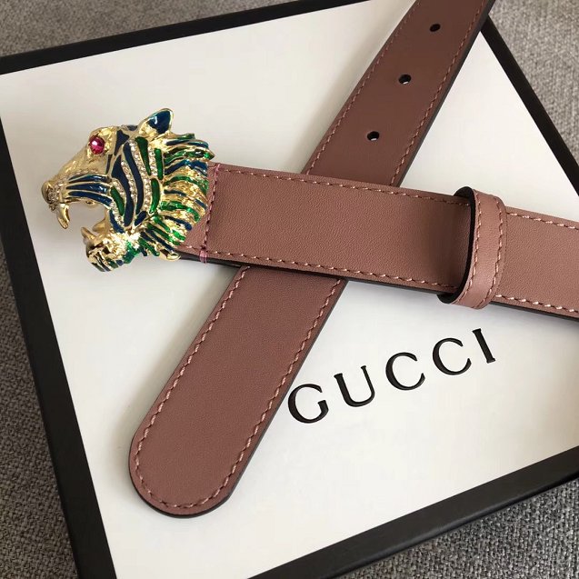 GG original calfskin belt with tiger head 30mm 543152 pink