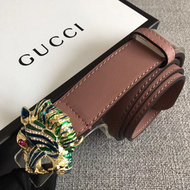 GG original calfskin belt with tiger head 30mm 543152 pink