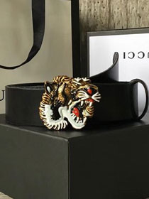 GG original calfskin belt with tiger head 38mm 114984 black