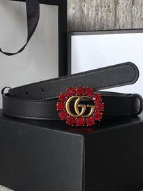 GG original calfskin crystals buckle belt 20mm 114984 black