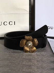 GG original calfskin flower buckle belt 20mm 114984 black