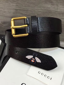 GG original calfskin mens belt with bee 495128 black