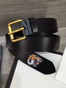 GG original calfskin mens belt with tiger head 495128 black