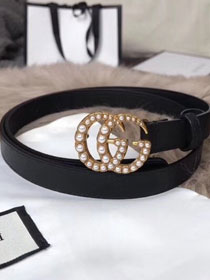 GG original calfskin pearl buckle belt 20mm 476342 black