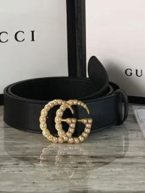 GG original calfskin pearl buckle belt 35mm 225530 black