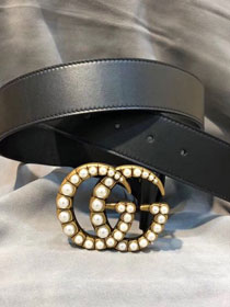 GG original calfskin pearl buckle belt 38mm 453260 black