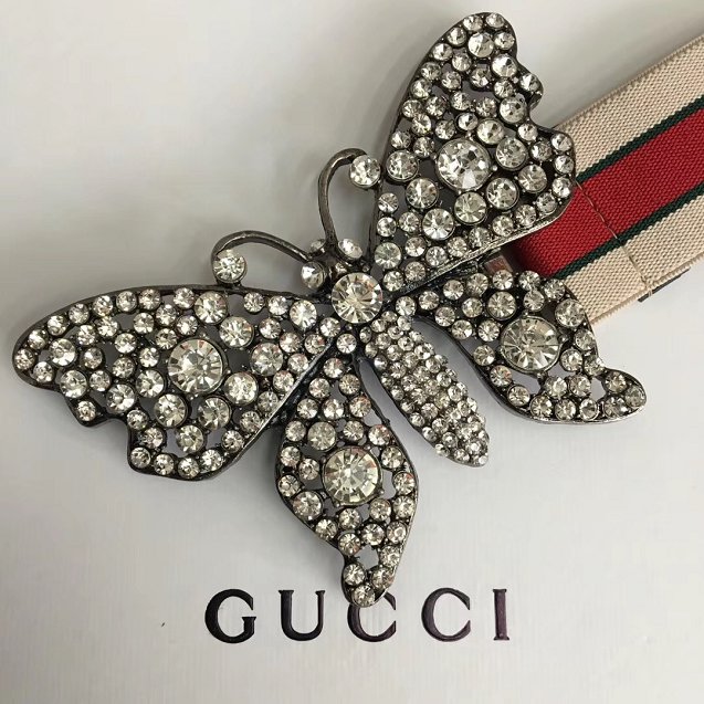 GG original canvas stripe belt with butterfly 499633 red&white