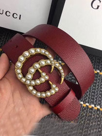 GG original grained calfskin pearl buckle belt 38mm 453260 bordeaux