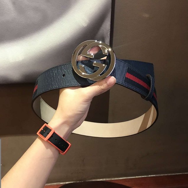 GG original nylon web belt with G buckle 411924 navy blue