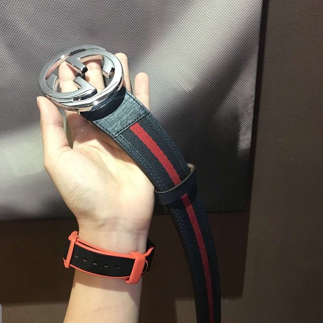 GG original nylon web belt with G buckle 411924 navy blue