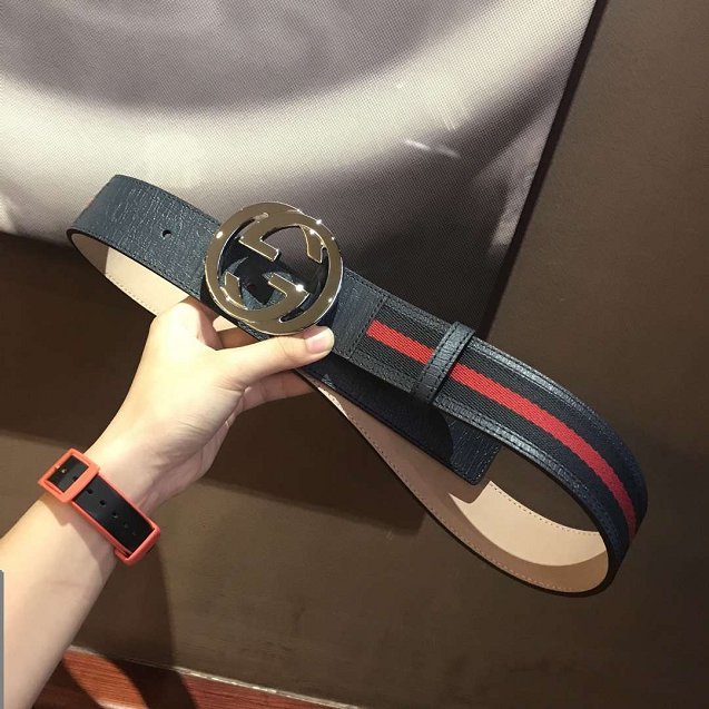 GG original nylon web belt with G buckle 411924 navy blue