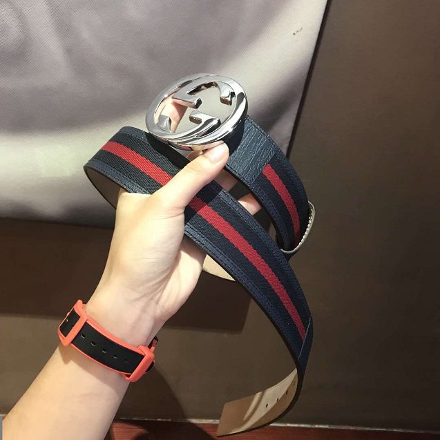 GG original nylon web belt with G buckle 411924 navy blue