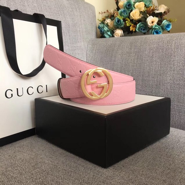 GG original signature calfskin belt 38mm 370543 pink