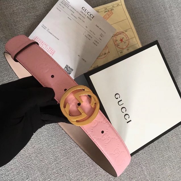 GG original signature calfskin belt 38mm 370543 pink