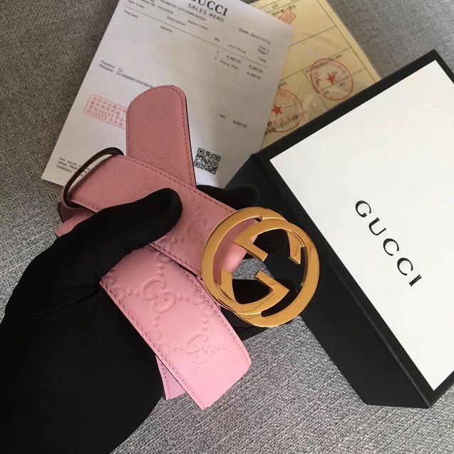 GG original signature calfskin belt 38mm 370543 pink