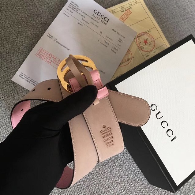 GG original signature calfskin belt 38mm 370543 pink