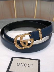 GG original smooth calfskin belt with torchon double G 25mm 524103 navy blue